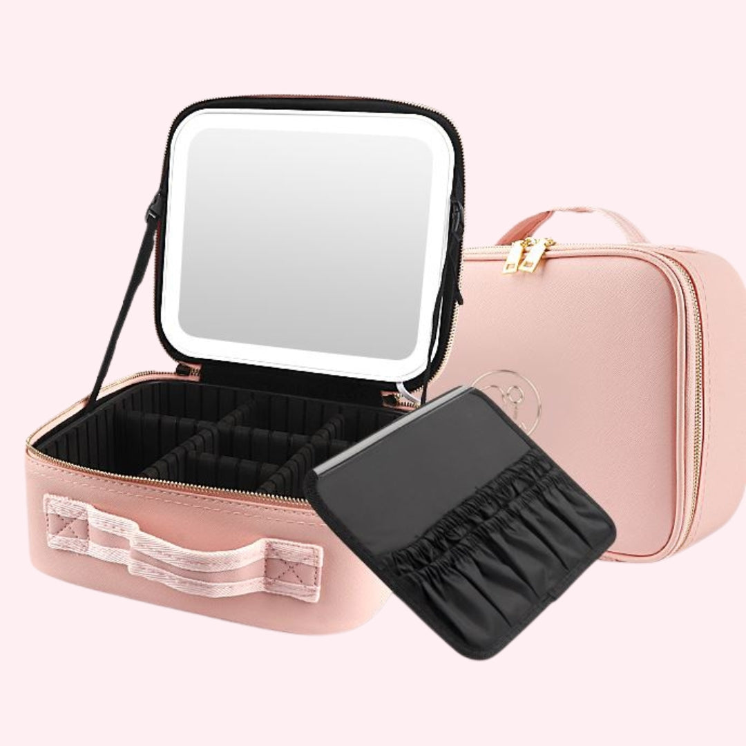Organizador de maquillaje portátil con espejo LED
